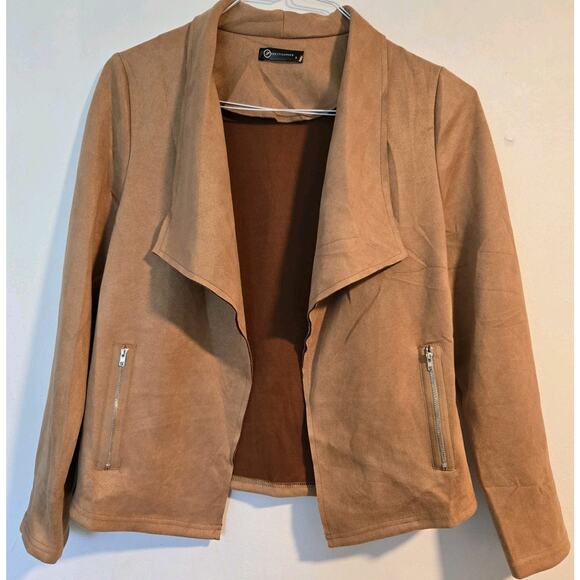 PRETTY‎ GARDEN Amazon Collared Neck Long Sleeve Suede Jacket Brown Small EUC! - Picture 2 of 7